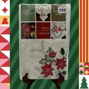 Homewear Holiday Collection Poinsettia Scroll CutworkTablecloth Oblong 60 X 104”